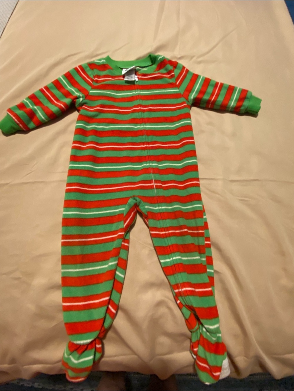 Dr. Seuss Red & Green Striped Kids Footed One-Piece